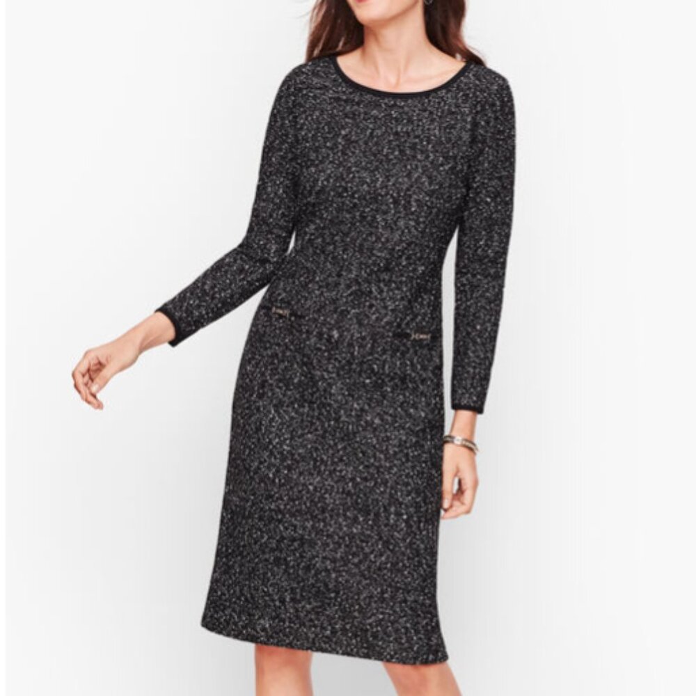 Talbots NWT Knit Tweed Shift Dress Black Gold Hardware Size 10